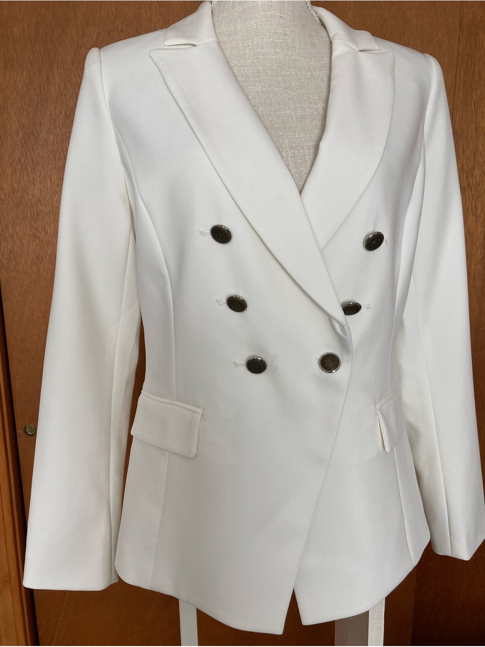 WHBM Women's Double-Breasted Fully Lined Blazer in Ecru  NWT